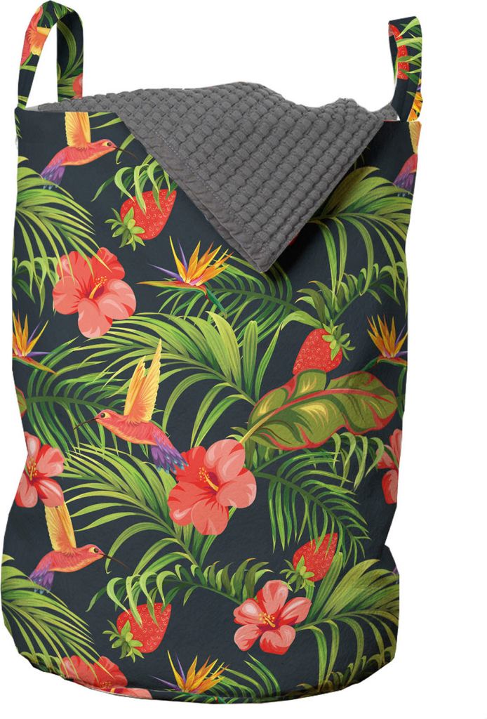 ABAKUHAUS Hibiskus Wäschesack, Banana Leaves Strawberry, Wäschekorb mit Griffen Kordelzugverschluss für Waschsalons, 33 cm breit x 49 cm hoch, M...