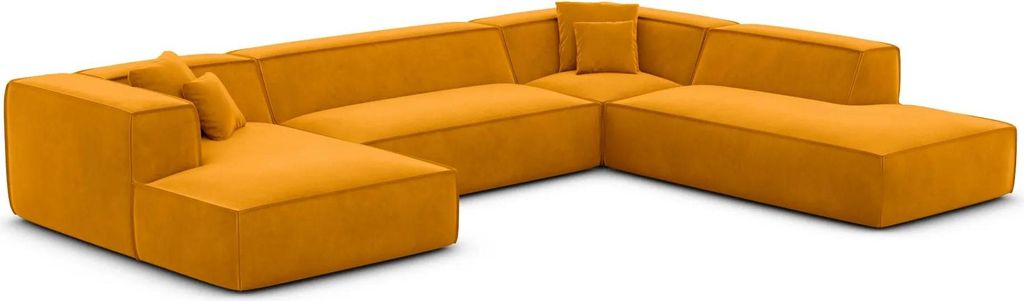 Samtstoff U-Form XXL Lounge Wohnlandschaft Arelia Senf Links