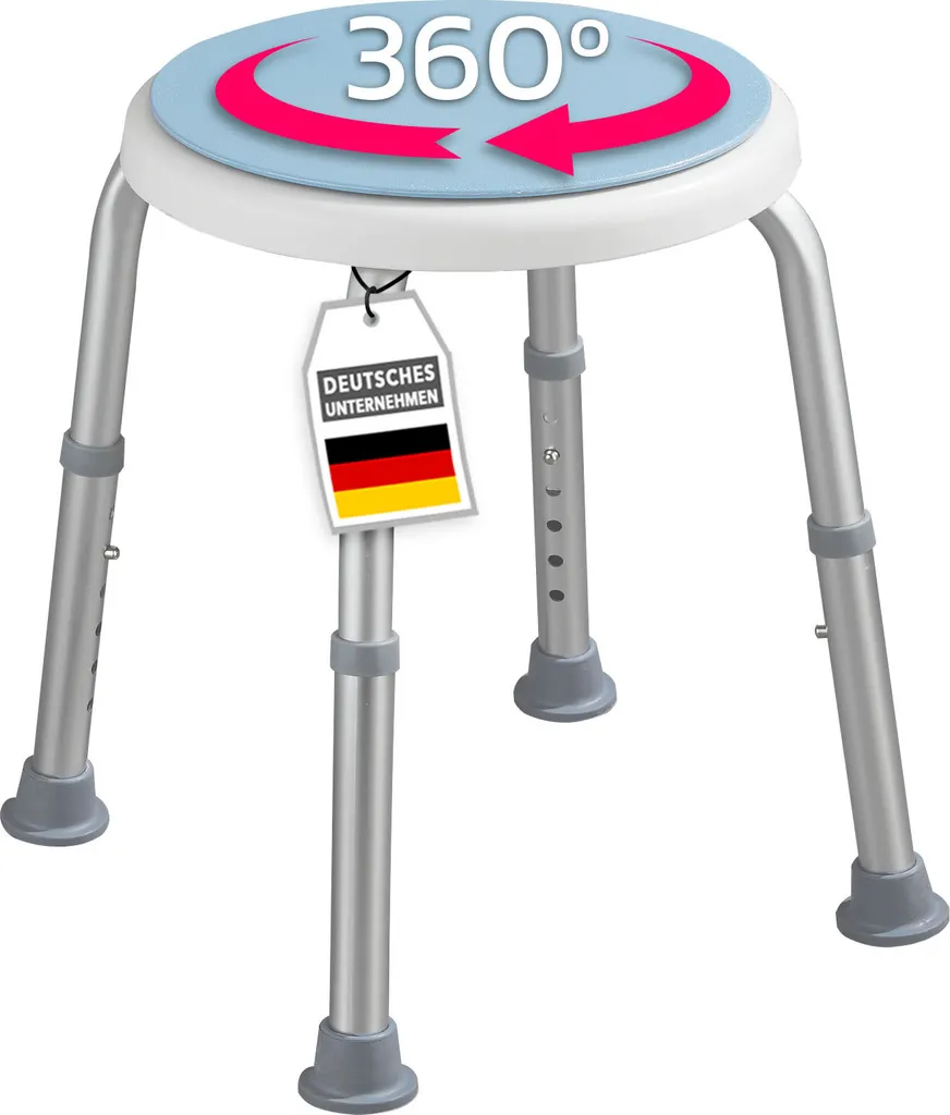 Tabouret de douche pour personne âgée Peter pivotant et stable 150kg
