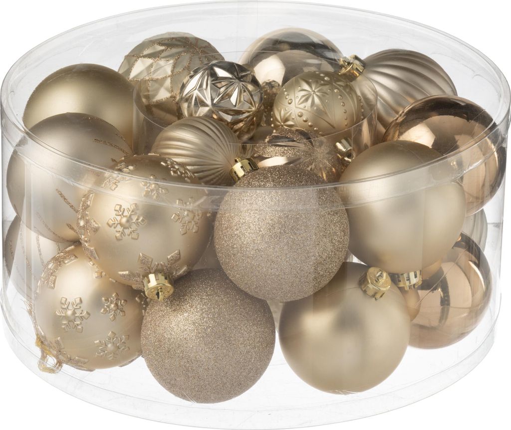 J-Line Dose Von 30 Weihnachtskugel Plastik Beige/Ekru