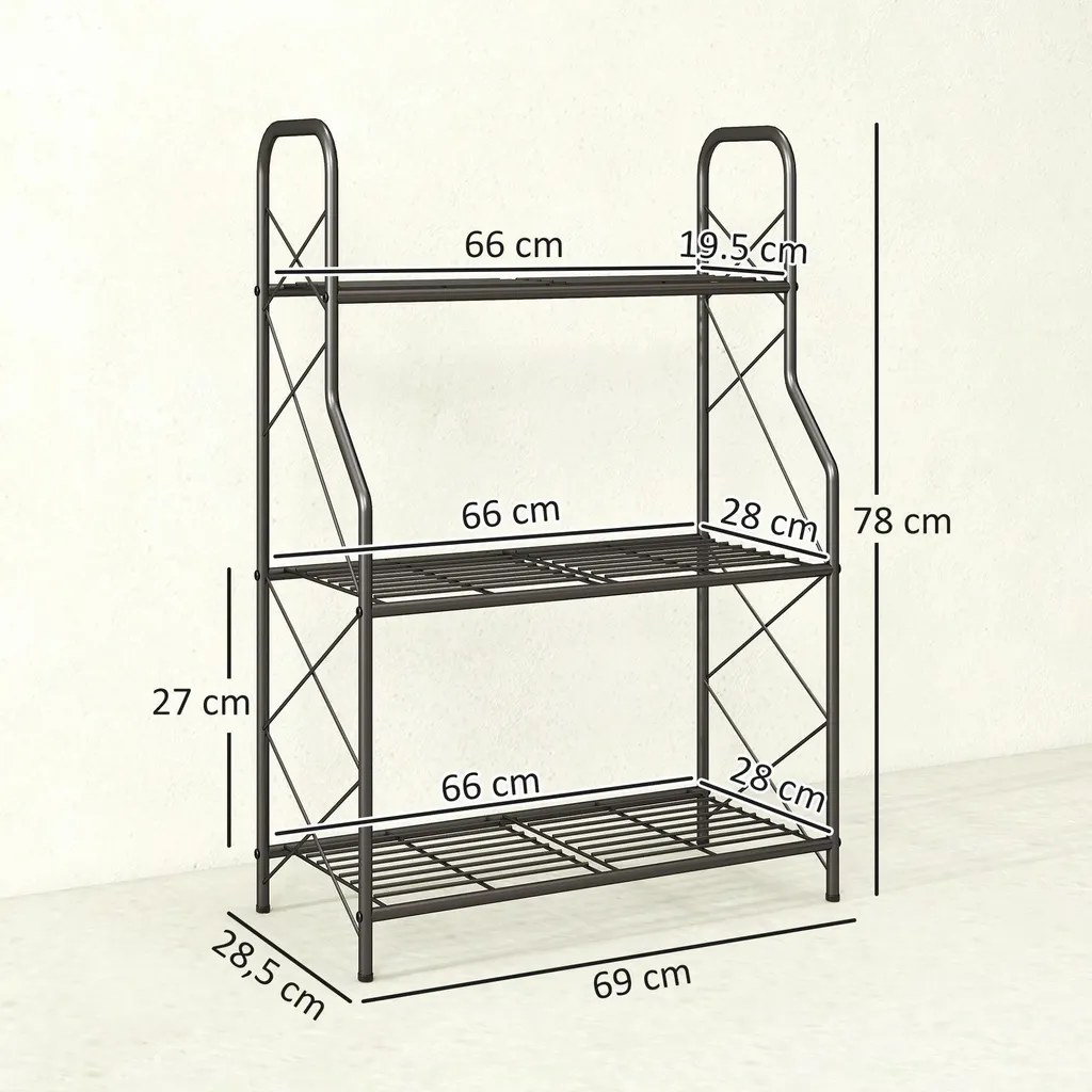 Support plantes design noir 78 cm de hauteur - Étagère métal robuste - 5
