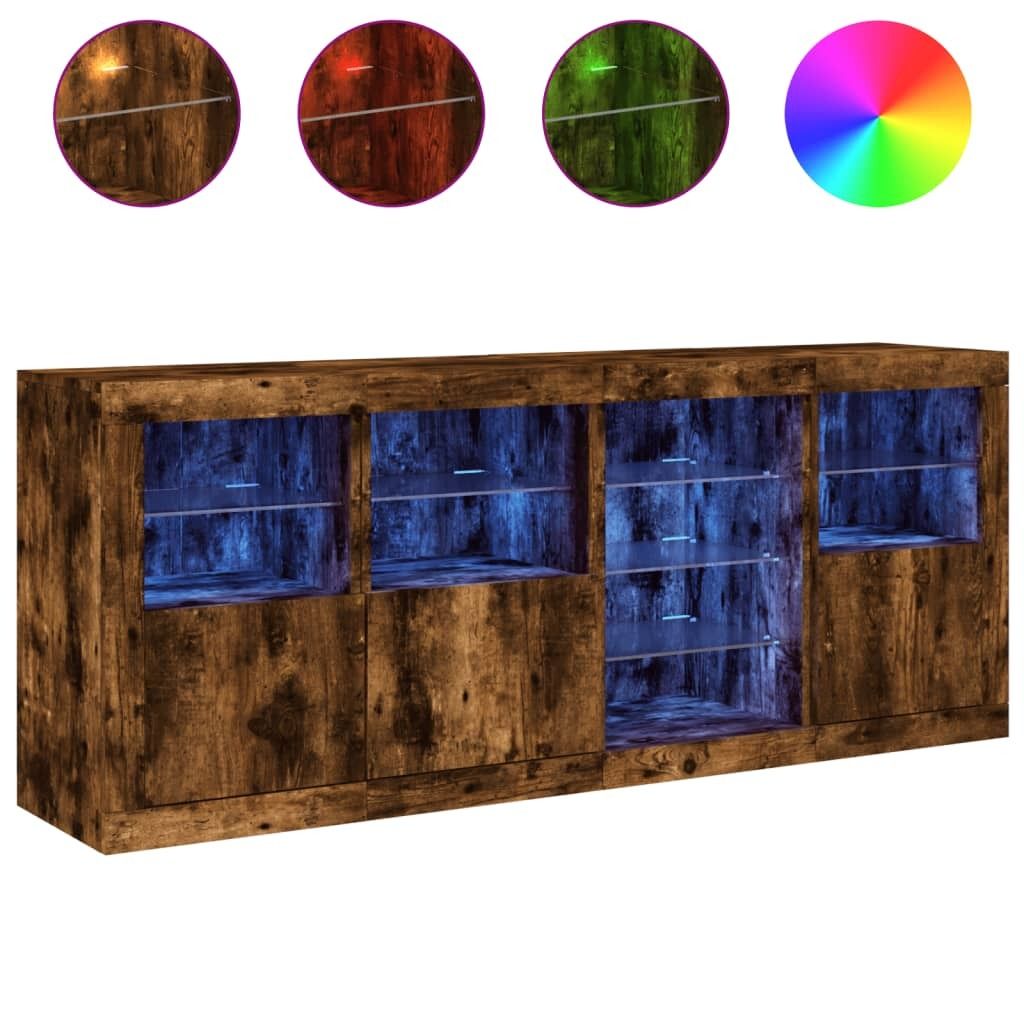 Sideboard mit LED-Leuchten Räuchereiche 164x37x67 cm