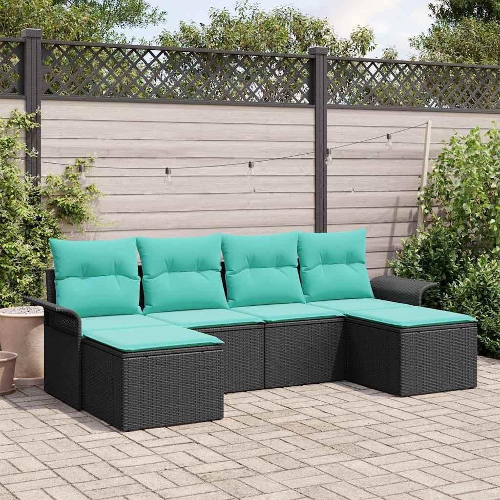 Garten-Sofa-Set mit Kissen 6 pcs Schwarz Poly Rattan - Gartenmöbelgarnituren DE149