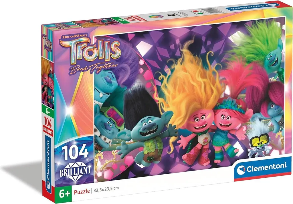 Puzzle Trolls 104 pièces haute qualité avec couleurs vives et intenses