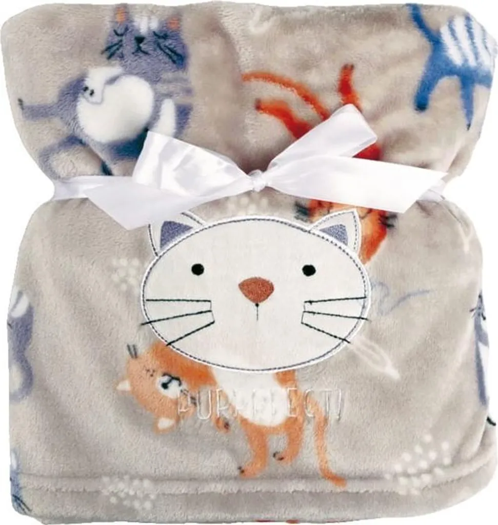 Copertina Morbida Neonato 75x100 Microfibra Beige con Gatto