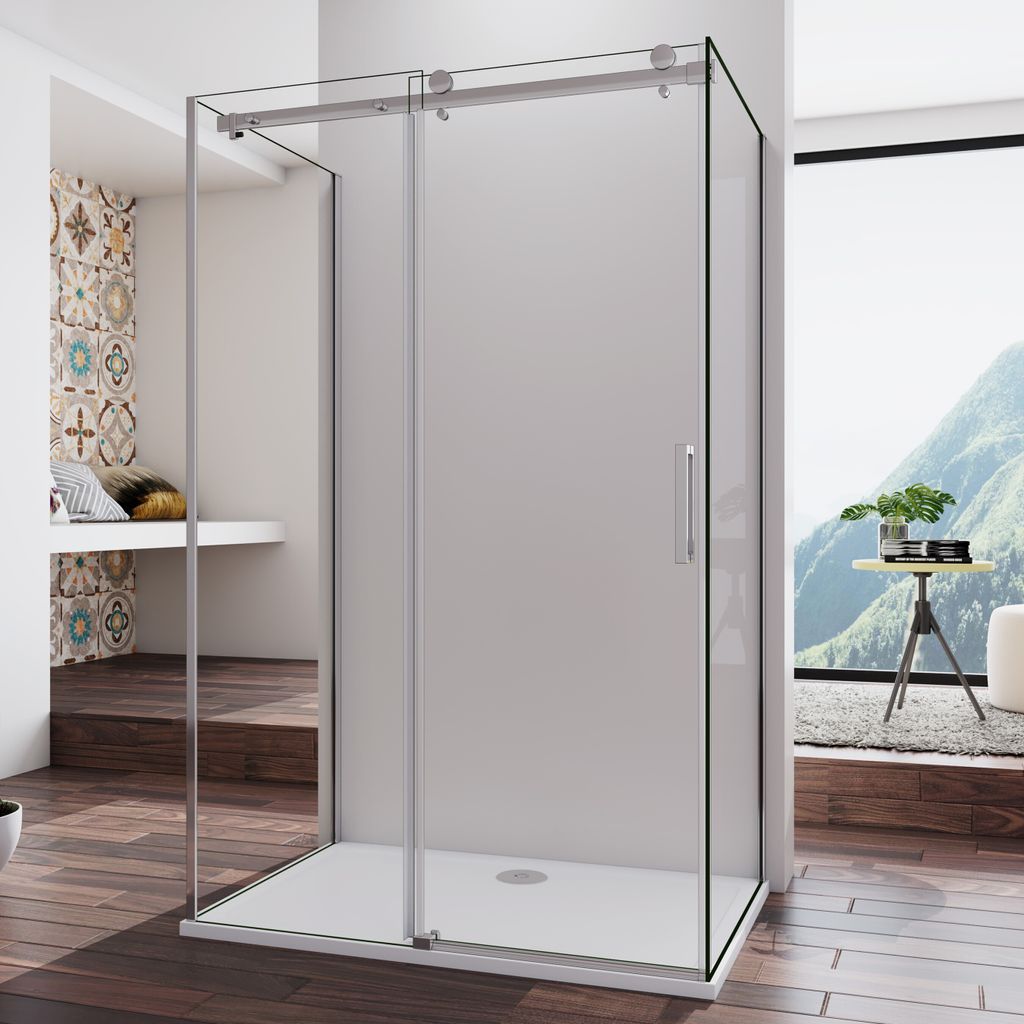 U-kabine Duschkabine 135x80x80x195cm eine Dusch-Schiebetür + 2 Seitenwände 8mm Nano ESG Glas