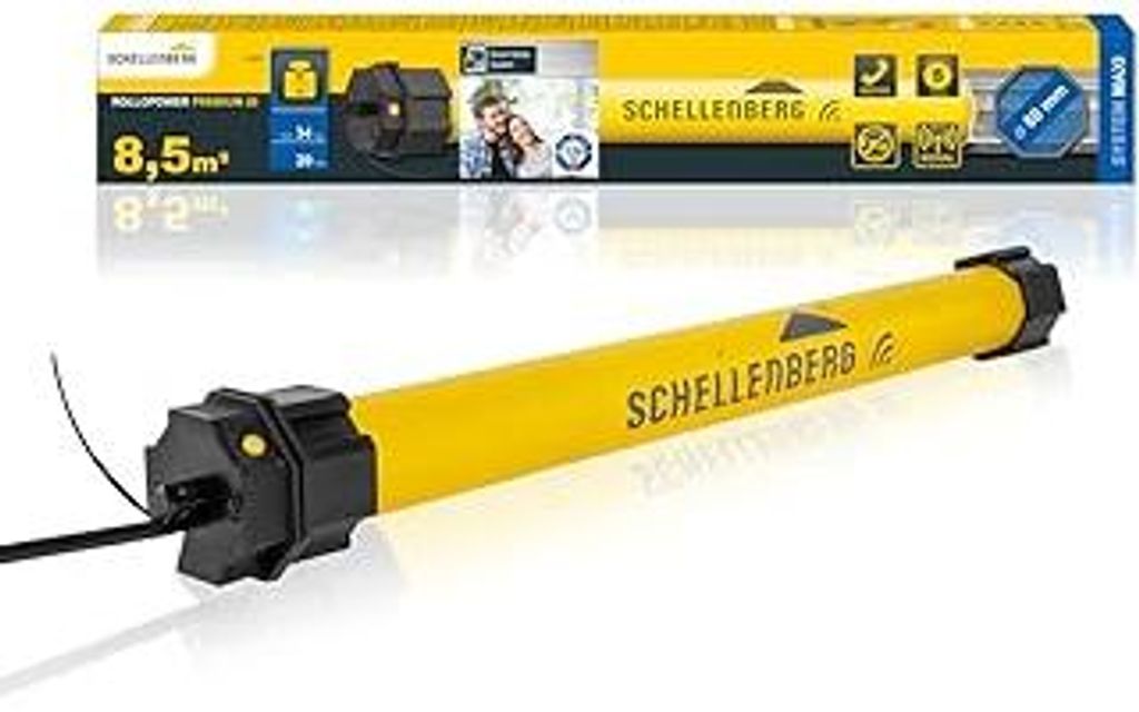 Schellenberg 21240 Rolladenmotor mit Funk neue Generation, 40 Nm, bis 15 m² Fläche, Funk Endlageneinstellung, für 60 mm Welle, 868,4 MHz Funkfre...
