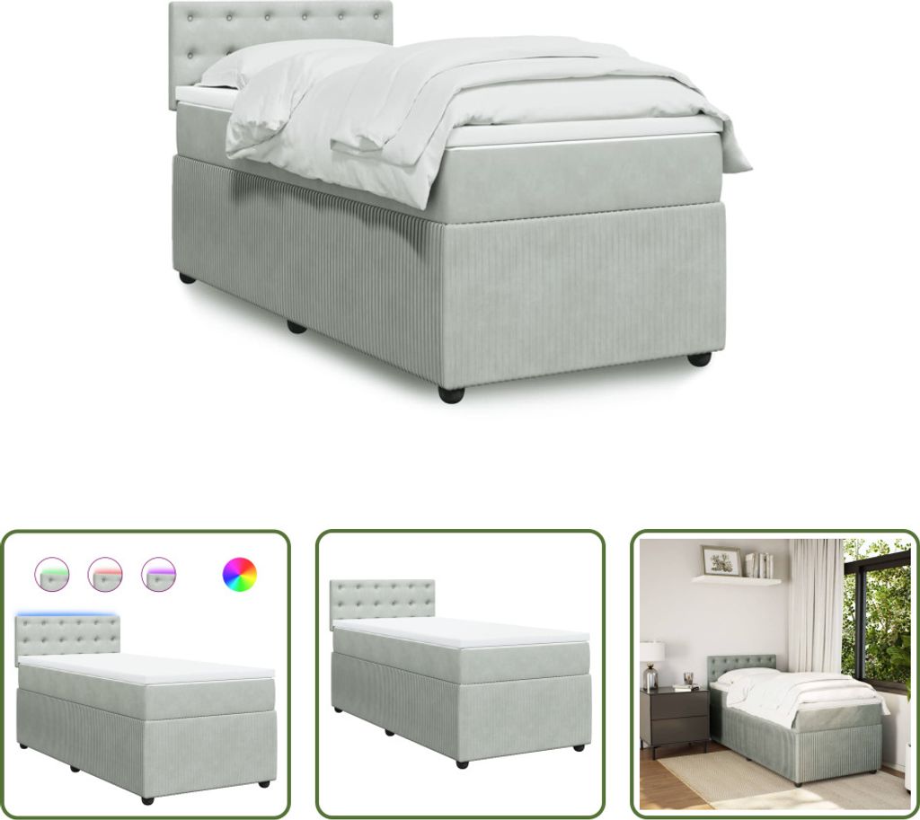 The Living Store Boxspringbett mit Matratze Hellgrau 80x200 cm Samt