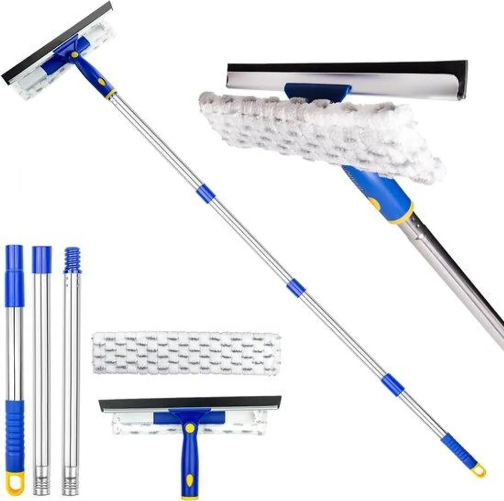 Lève-vitre articulé 2-en-1 manche 150 cm et raclette haute précision