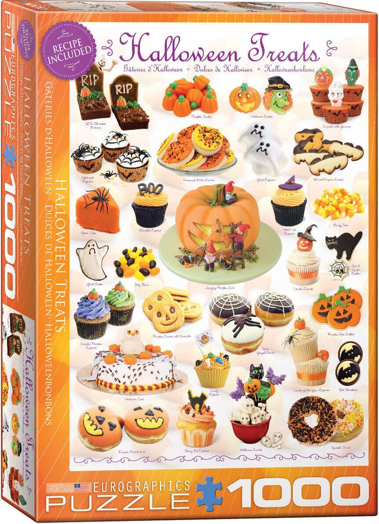 1000 Teile Puzzle - Puzzle - Süsse Halloween Naschereien + DeLuxe 3er Set Puzzle Zubehör