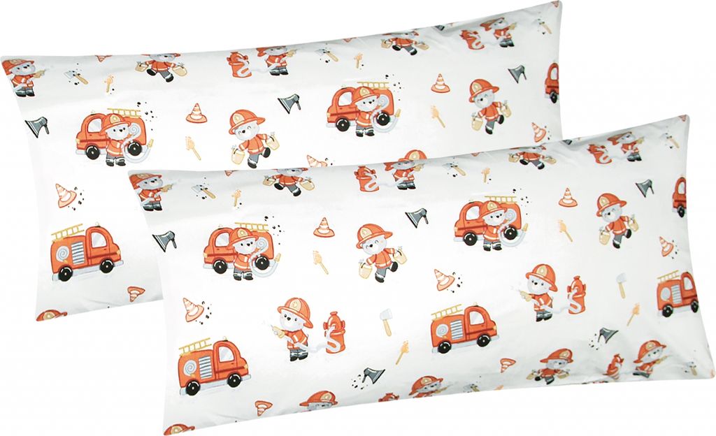 2er Set Kissenbezug in 40x80 cm Renforcé 100% Baumwolle - Feuerwehr - Kopfkissen-Bezug, Kissenhülle, Dekokissenbezug (KY-Feuerwehrmann-40x80)