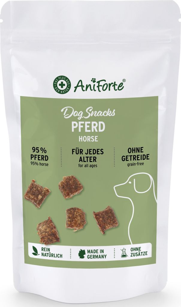AniForte Dog Snacks Pferd 150 g - Natürlicher Hundesnack mit viel Pferdefleisch als leckere Belohnung, Hunde Leckerli getreidefrei & ohne Zusätze