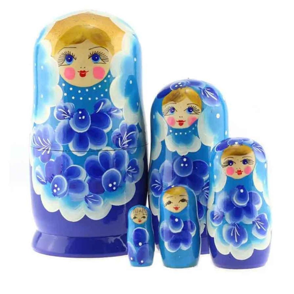 Matroschka Puppen russische Babuschka Matrjoschka Original Klassisch 5 Steckpuppen Holzfiguren Wintermotive in Höhe 15 cm