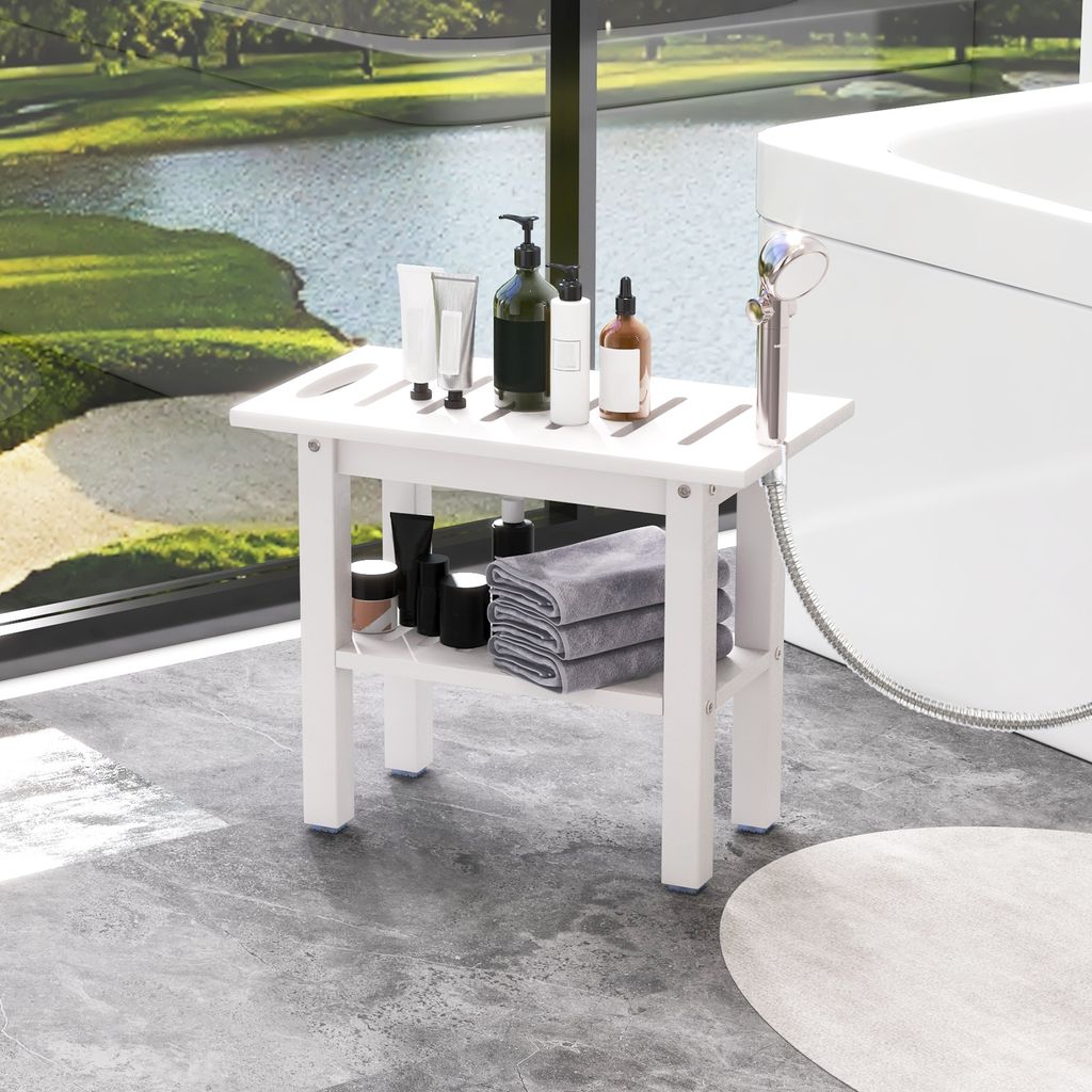 COSTWAY Tabouret Bambou Salle De Bain Banc Douche 2 Niveaux Antidérapant 52x29x44cm