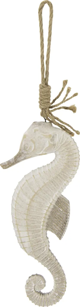 Décoration Murale Hippocampe Style Marin - Cintre en Bois Blanchi 40cm
