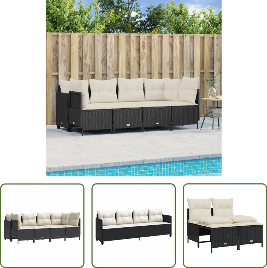 The Living Store 5-tlg. Garten-Sofagarnitur mit Kissen Schwarz Poly Rattan
