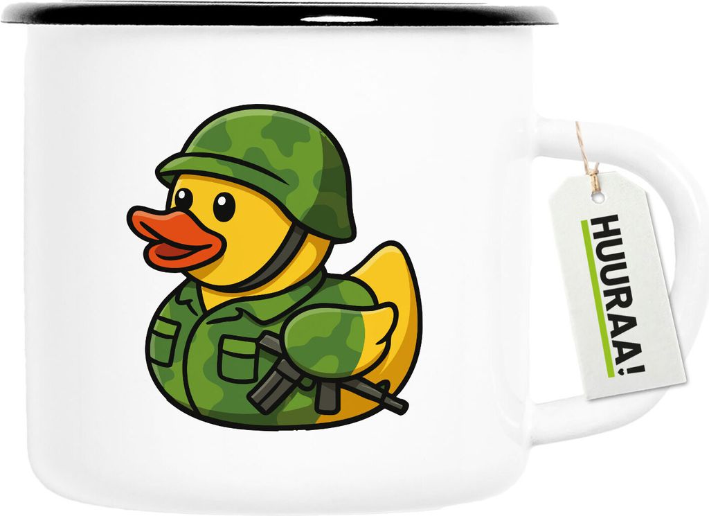 Huuraa Emaille Tasse Quietscheente Soldat Gummiente Bundeswehr 300ml Vintage Campingbecher Geschenkidee