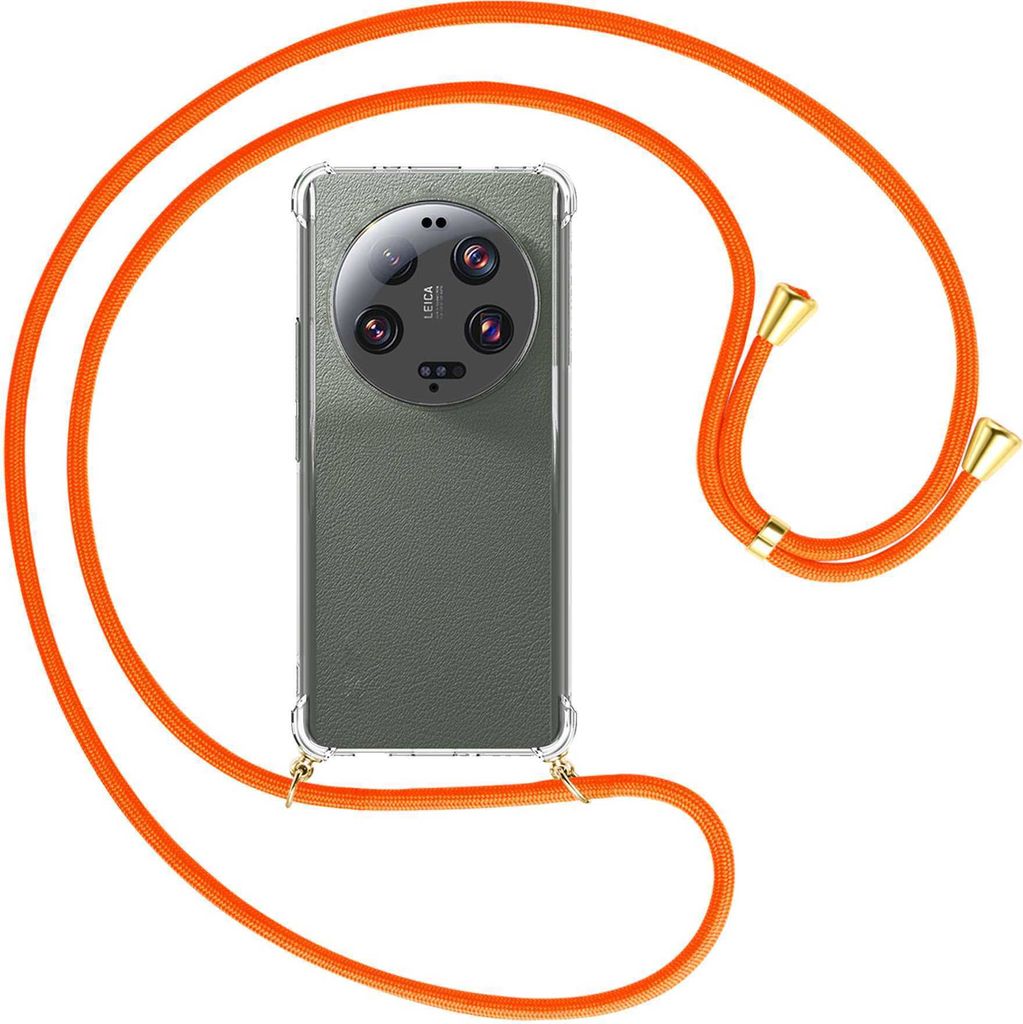 Handykette Backcover-Schutzhülle mit Band (Metall goldfarben) für Xiaomi 13 Ultra (6.73'') - neonorange
