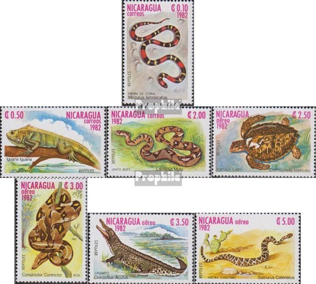 Briefmarken Nicaragua 1982 Mi 2335-2341 (kompl.Ausg.) postfrisch Reptilien