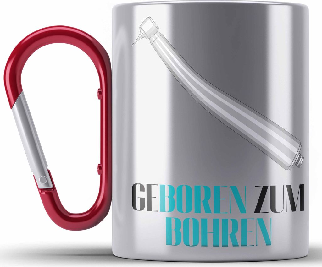 Trendation - Geboren Zum Bohren Edelstahl Tasse Karabiner Geschenk Zahnarzt Lustig Praxis Geschenkidee Zahnarzthelferin Zahntechniker Zahnärztin Z...
