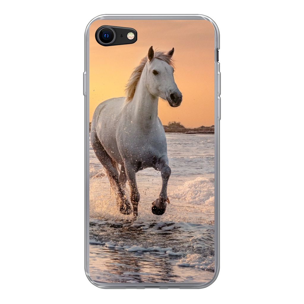 MuchoWow Handyhülle Schutzhülle Hülle für iPhone 8 Pferde - Sonne - Meer - Strand - Tiere Silikon Softcase Handy Hülle - Schutzhaube