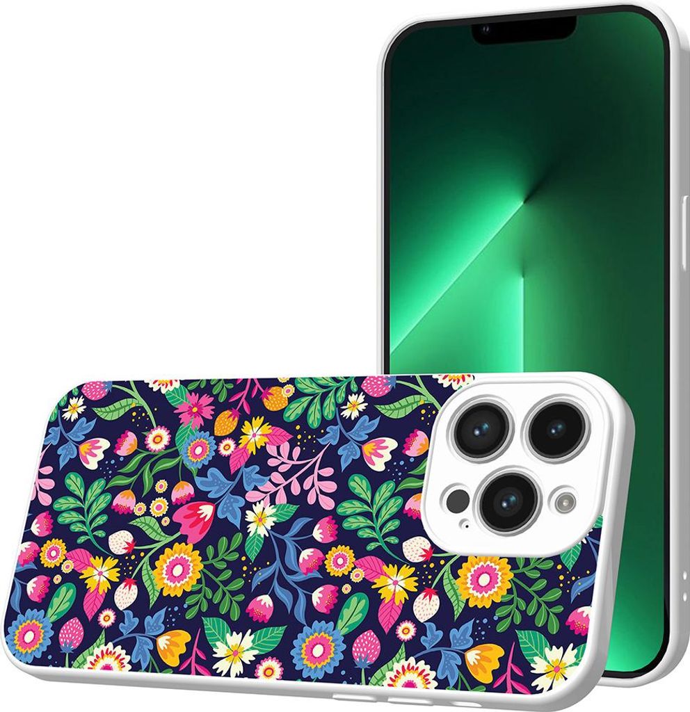 Smartphonica Handyhülle Geeignet für iPhone 13 Pro Max mit Blumendruck - TPU Back Cover Case Blumendesign - Weiß