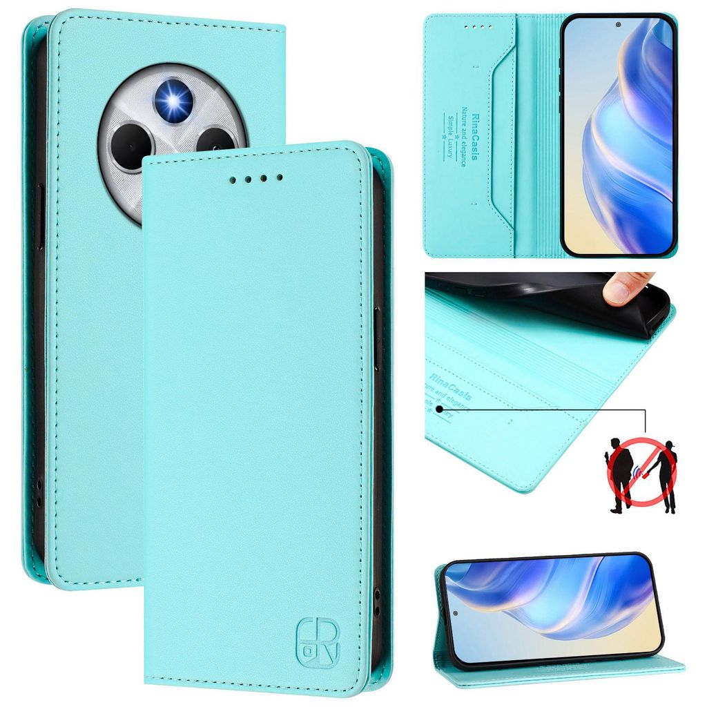 Lederhülle für Xiaomi Redmi 14C/14R/A3 Pro/A4/Poco C75 4G/Poco M7 5G Hülle Flip Brieftasche Kartenfächern Ständer Schutzhülle Türkis