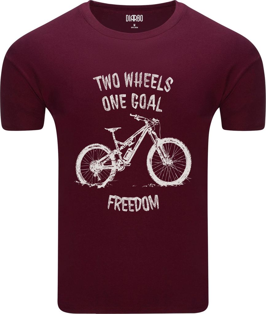 Diarbo Herren T-Shirt mit Fahrradliebhaber Druck Zwei Räder, ein Ziel Dunkelrot Gr.XXL