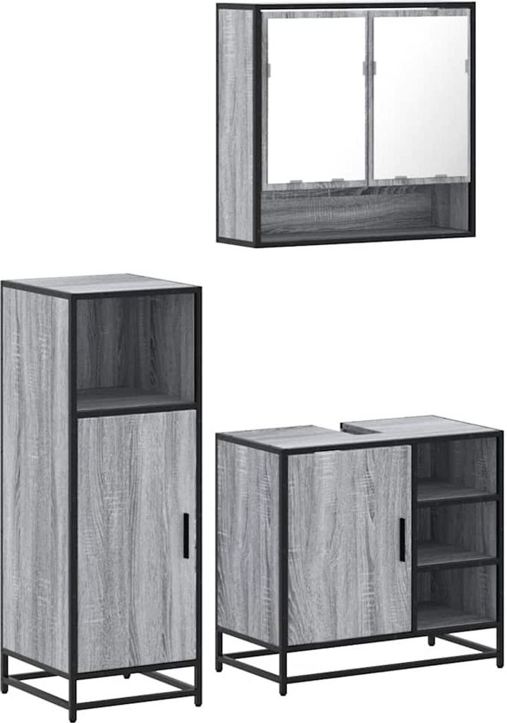 3-tlg. Badmöbel-Set Grau Sonoma Holzwerkstoff