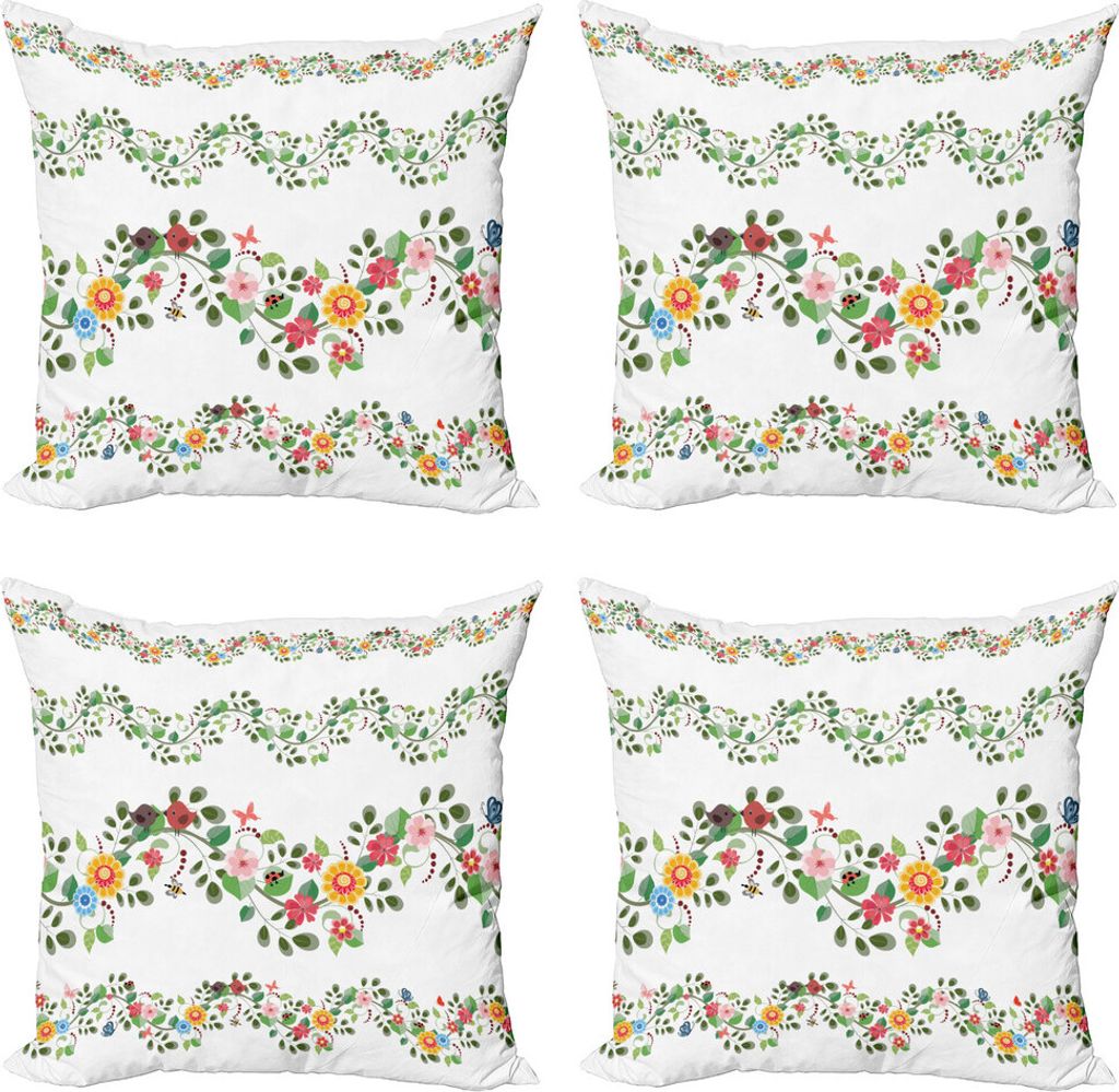 ABAKUHAUS Green Flower Kissenbezug Set (4 Stück), Romantische Muster, Moderner Doppelseitiger Digitaldruck, 45 cm x 45 cm, Mehrfarbig