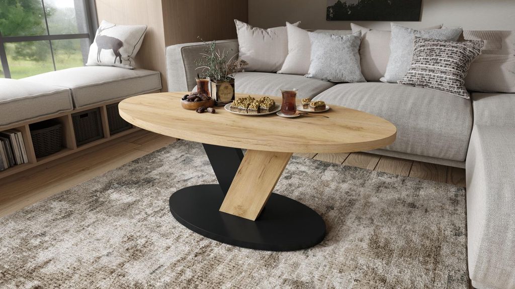 Design Couchtisch Lova oval 110x45x60 cm Wohnzimmertisch Produktbild 