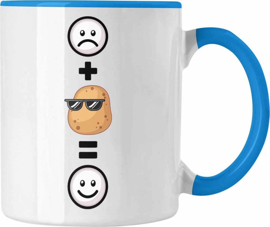 Trendation - Kartoffel Tasse Geschenk für Kartoffel-Fans Lustige Geschenkidee :( + Kartoffel = :) Geburtstag (Blau)