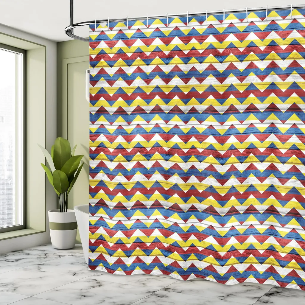 Tenda Doccia 175x200 ABAKUHAUS Zig Zag Retrò - Impermeabile Tessuto - 3