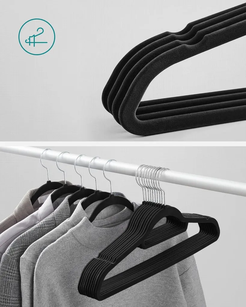 Cintre Velours Gain de Place pour Penderie Encombrée Noir Pack de 50 Pièces