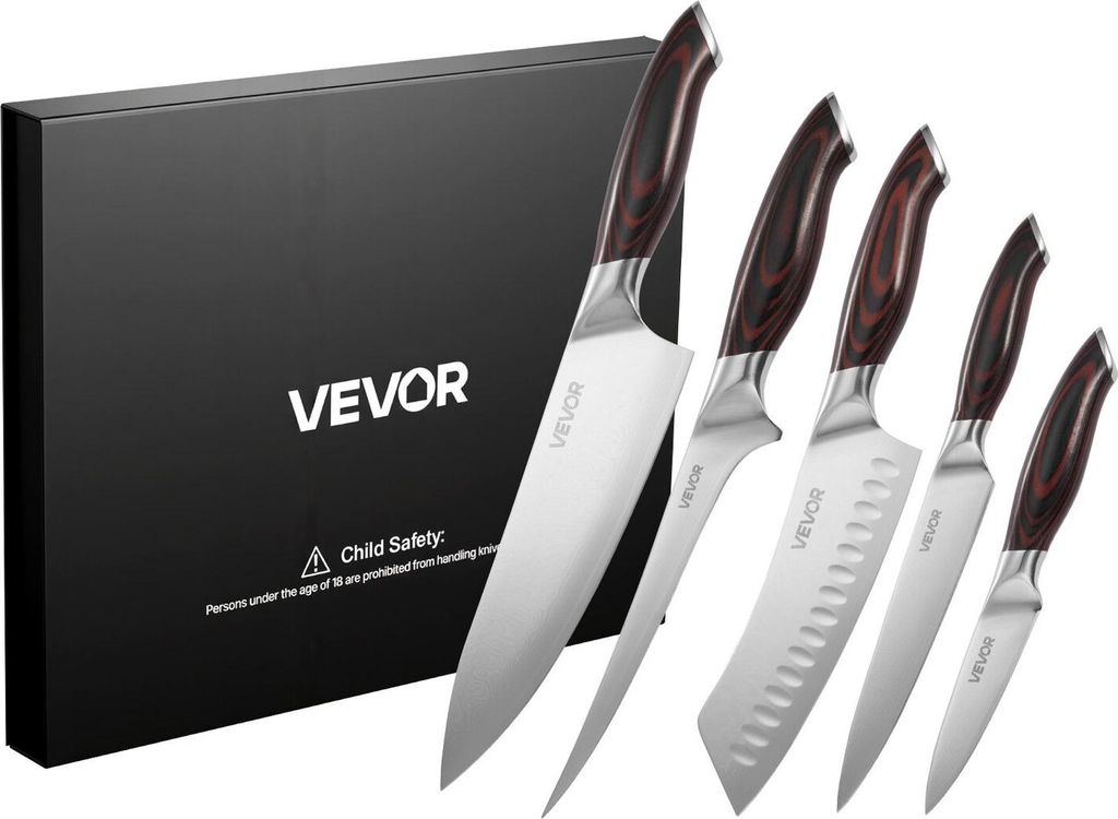 Küchenmesserset, 5-teiliges Set aus scharfen Messern aus rostfreiem Stahl mit hohem Kohlenstoffgehalt, langlebig und rostbeständig, professionell...