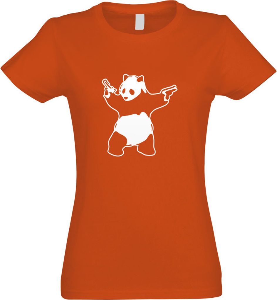 Kiwistar - T-Shirt tailliert - Damen - orange - Panda with Guns - mit Motiv Bedruckt - Funshirt Design - Sport - Freizeit - Damen - XL