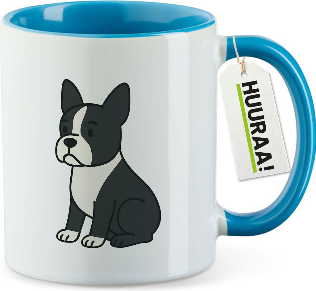 Huuraa Kaffeetasse Boston Terrier Comic Bostonie 330ml Blau Keramik Kaffeebecher Geschenkidee