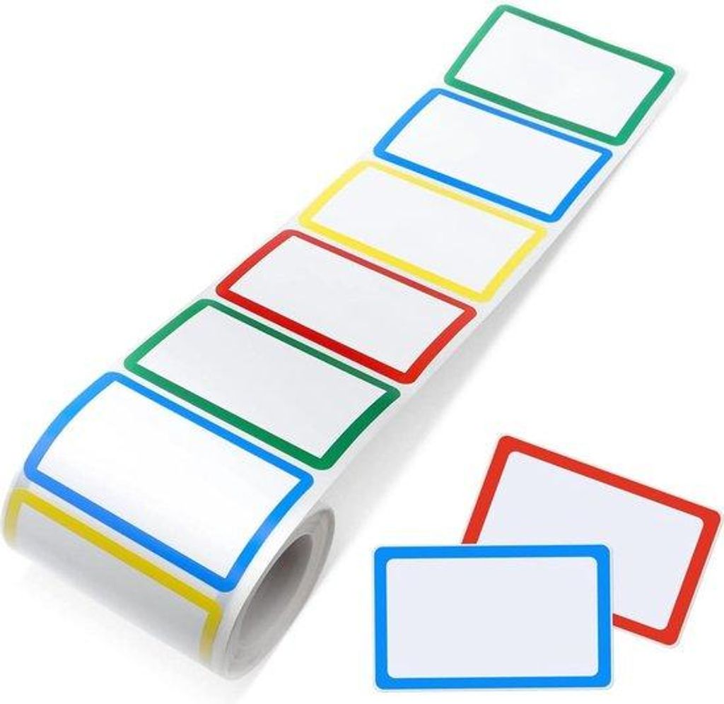 300 Stück farbige Selbstklebende Namensetiketten - Etiketten für Küche, Kinderkleidung, Schule und Büro - 89 x 57 mm