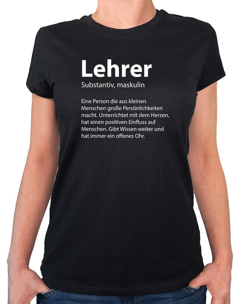 Huuraa Damen T-Shirt Lehrer Definition XL Black Bio Baumwolle Fairtrade Damenshirt Geschenkidee