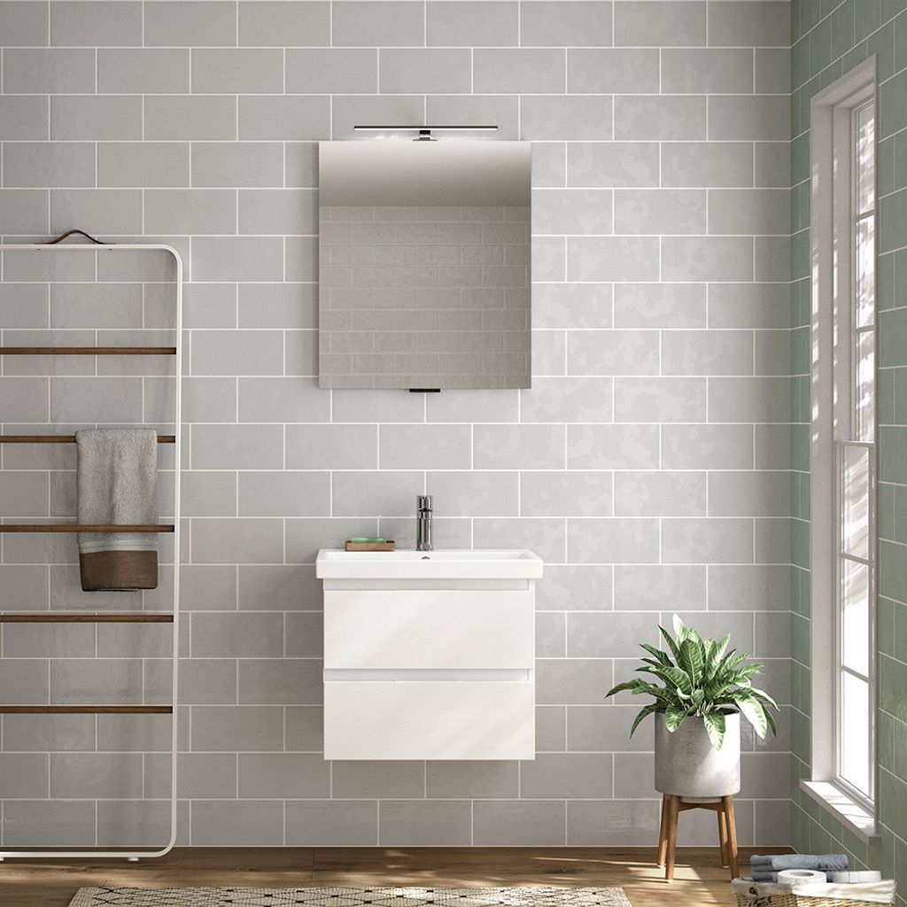 Badmöbel Set, 2-teilig, grifflos, in weiß Glanz VILLATORO-66, B/H/T ca. 60/200/45 cm