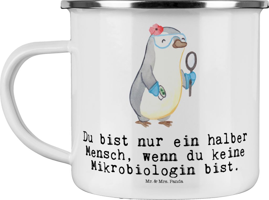 Mr. & Mrs. Panda Teetasse Mikrobiologin Herz - Weiß - Geschenk, Emaille Tasse, Beruf, Witzig, Forschung, Kaffeepott, becher, Spruch, Pott, Motivta...