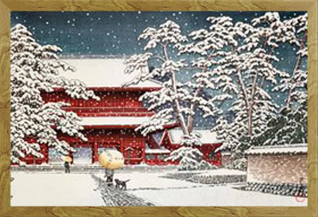 Stampa Artistica Kawase Tempio Zojo Neve + Cornice Shinsuke Rovere