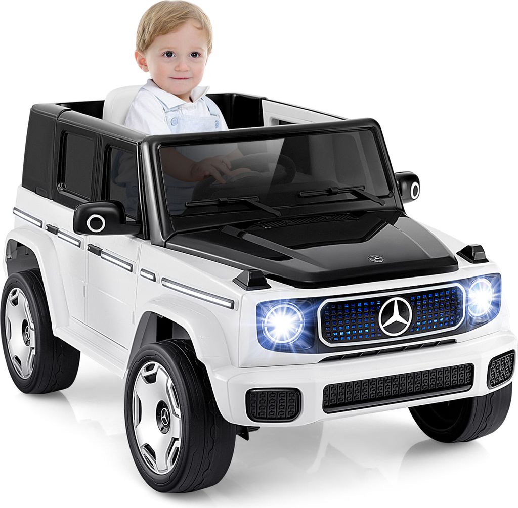 DREAMADE Elektrisches Auto für Kinder mit 2,4G Fernbedienung, 12V batteriebetriebenes Kidnerauto mit sanftem Start, Lichter/Musik/USB, Weiß