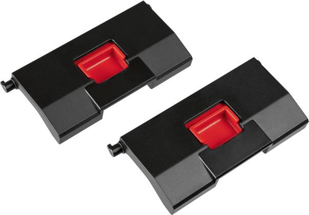 Two black plastic connectors with red inserts, shown from a diagonal angle on a white background.