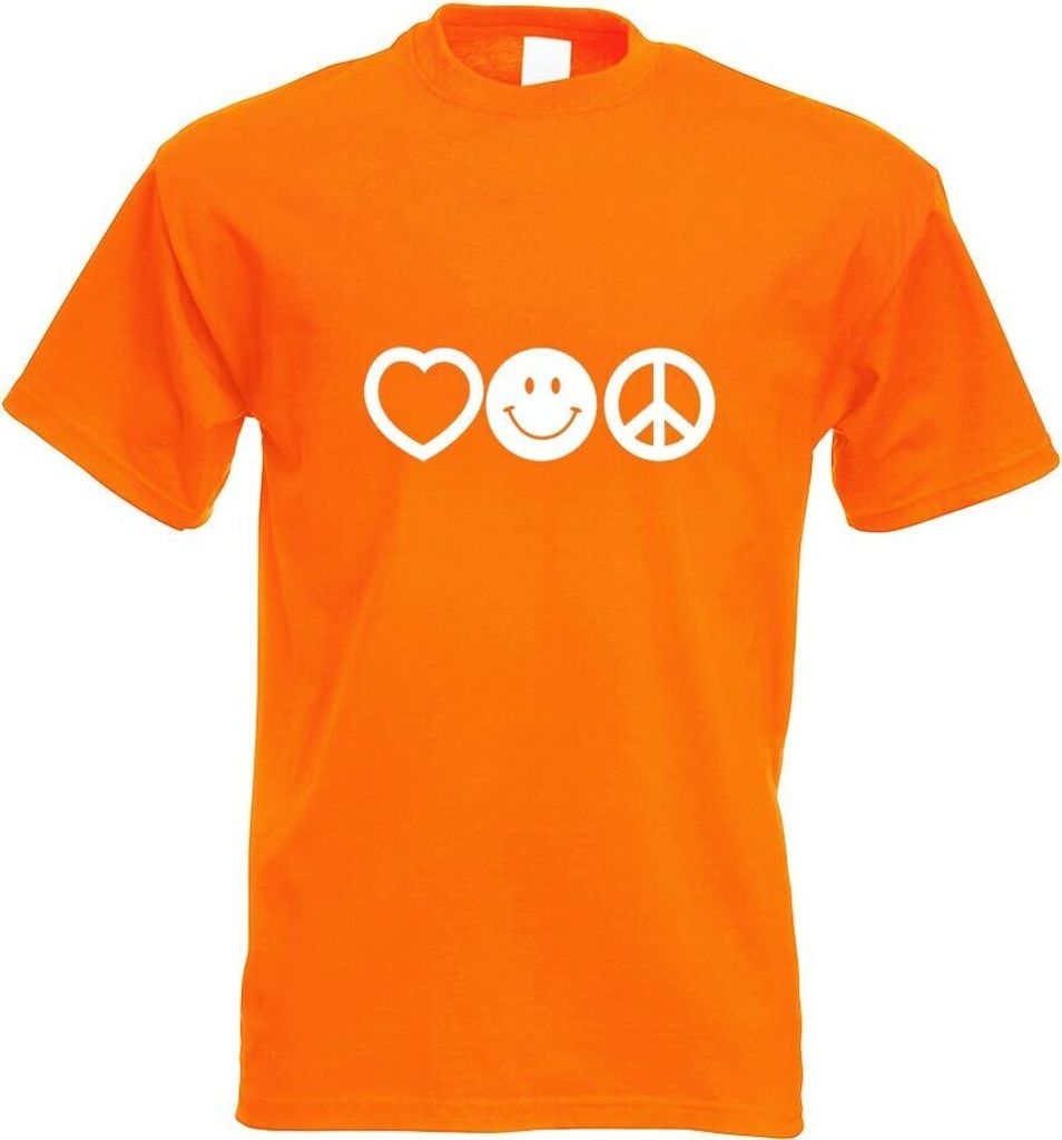 Kiwistar - T-Shirt - orange - Love Happy Peace - Liebe Glück Motiv Bedruckt Funshirt Design Print - mit Motiv Bedruckt - Funshirt Design - Sport -...