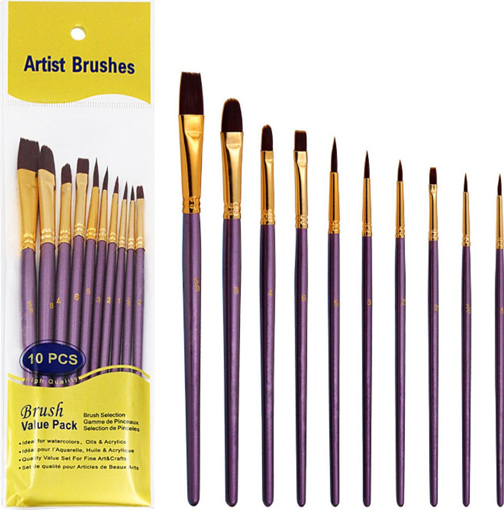 10-teiliges Pinselset mit weichem Nylonhaar für Aquarell, Acryl und Gouache