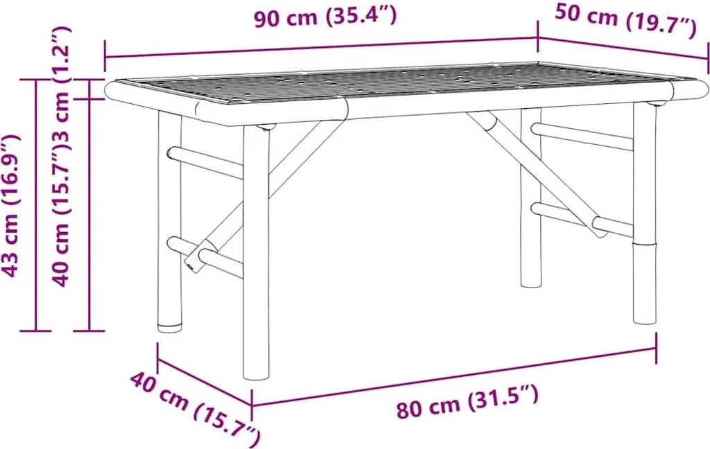 Table Basse en Bambou Marron 90 cm - Design Scandinave et Robuste - 7