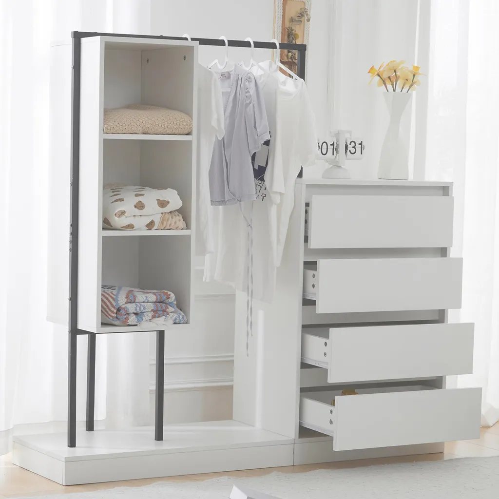 Sideboard Armoire Blanche avec Penderie et Tiroirs de Rangement 140cm