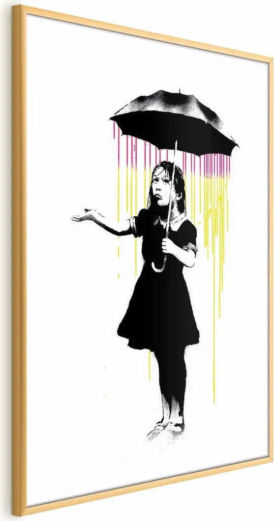 Wall Art Girl with Umbrella 40x60 cm - Cornice Oro Minimal Chic