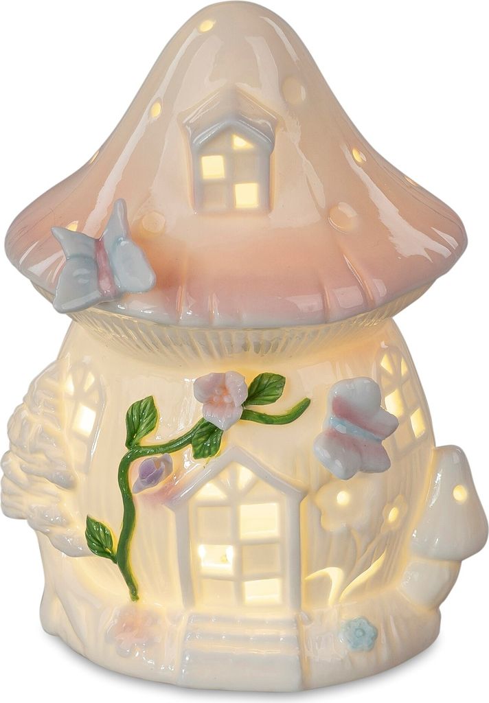 LED Dekoobjekt Pilzhaus mit Timer H. 16cm pastellfarben Porzellan Formano WA